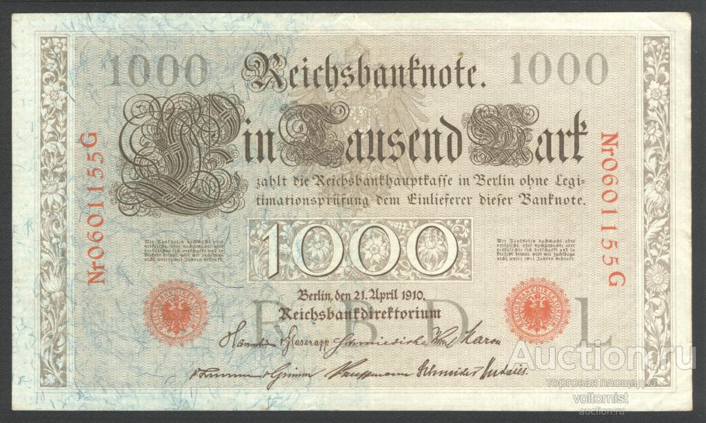 1000 марок. Германия. 1910 год