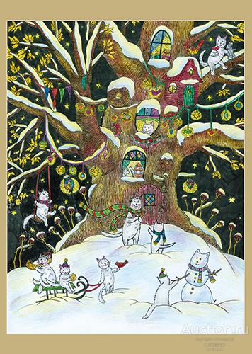 Россия-2019, № 086/4. Котята на снегу. Карточка, ХНК.