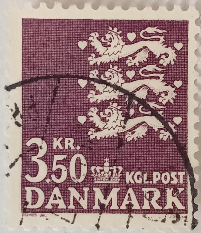 Марки_Дании, Стандарт, 3.50 эре, 1972 год, Малый Герб, Гашёная;