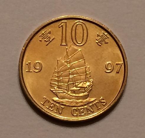 ГОНКОНГ 10 ЦЕНТОВ 1997 ВОЗВРАЩЕНИЕ ГОНКОНГА КИТАЮ КОРАБЛЬ ПАРУСНИК (1)