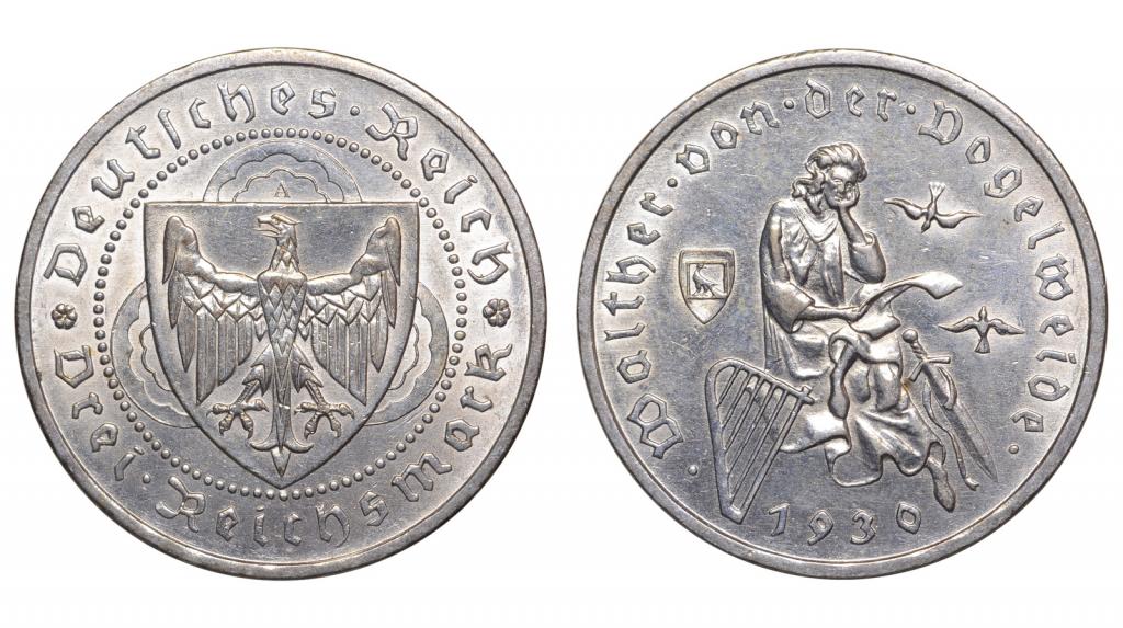 Германия. Веймарская республика. 3 марки 1930 г. А. Фогельвейде. (Р2428)