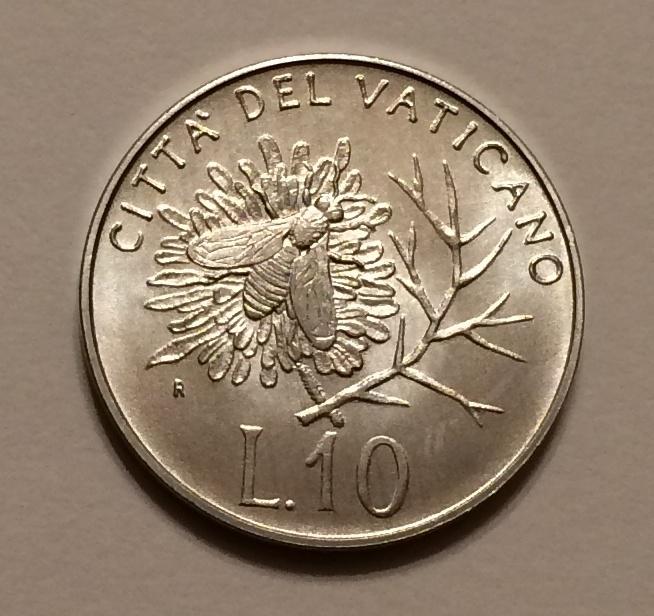 ВАТИКАН 10 ЛИР 1992 ИОАНН ПАВЕЛ II ПЧЕЛА XF+/UNC