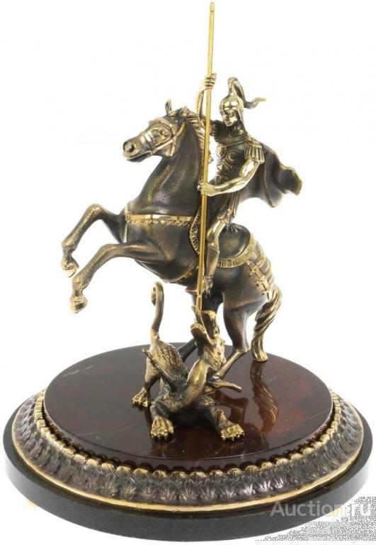 Статуэтка из бронзы ГЕОРГИЙ ПОБЕДОНОСЕЦ на подставке из яшмы  AZY-129244