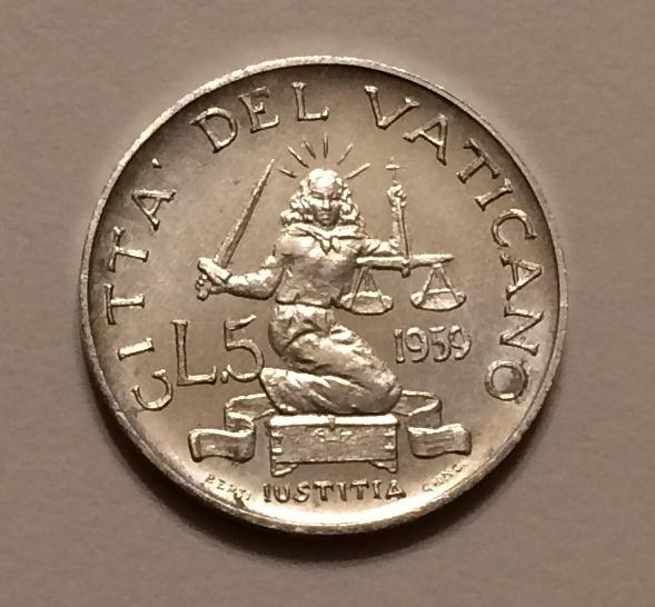ВАТИКАН 5 ЛИР 1959 ИОАНН XXIII XF+