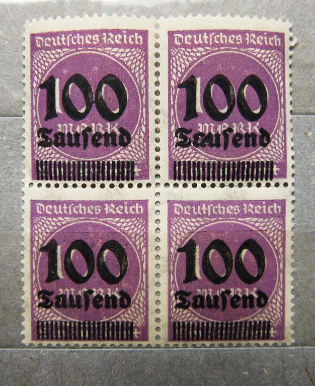 Германия Рейх 1923 г. Веймар. Стандарт. Инфляция. Квартблок с надпечаткой.**MNH OG