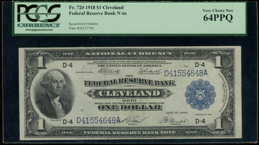 США. FRBN. 1 доллар 1918 г. Кливленд. В идеальном состоянии.