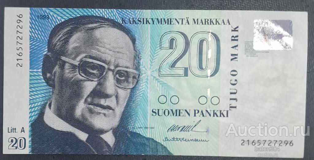 Финляндия 20 марок 1993 г. UNC.