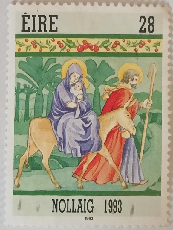 Марка_Ирландии, Перелёт в Египет, Рождество, 28 пенни 1993 год, Гашёная, Редкая!!!