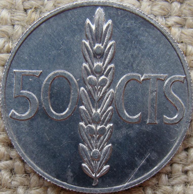 Испания 50 сентимо 1966 год
