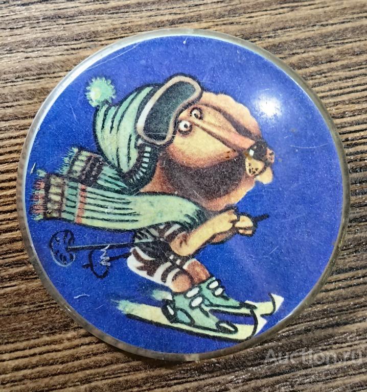 ЗНАК ДЕТСКИЙ ГЕРОИ МУЛЬТФИЛЬМОВ И СКАЗОК ЛЕВ НА ЛЫЖАХ БОНИФАЦИЙ