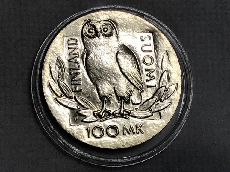 Финляндия 100 марок 1990 Серебро 350 лет Хельсинкскому университету UNC