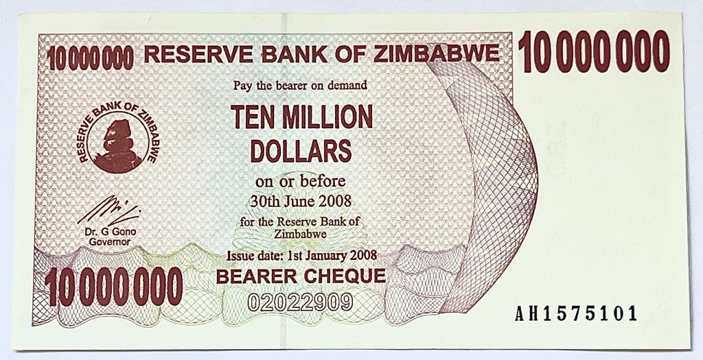 ЗИМБАБВЕ 10000000 ДОЛЛАРОВ 2008 ГОД UNC
