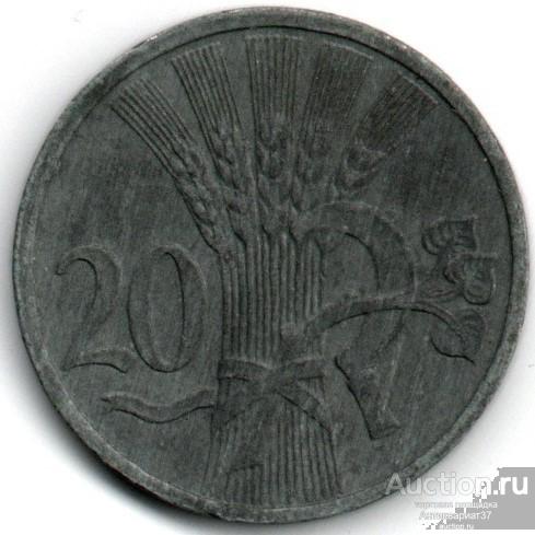 Монета 20 геллеров 1940-1944 г., Богемия и Моравия