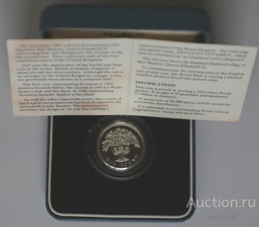 1987 год Великобритания 1 фунт Дуб серебро 925 пробы коробка сертификат Rx
