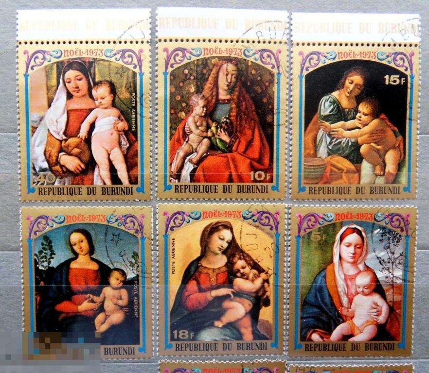Бурунди 1973 РОЖДЕСТВО - «Мадонна с младенцем Иисусом» - ЖИВОПИСЬ BI 1011A–1016A --- А33-стр10