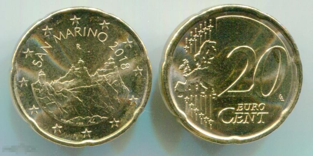 Сан Марино 20 евро центов 2018 UNC Ролл