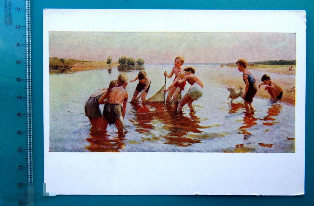 Гусев ЮНЫЕ РЫБОЛОВЫ 1961  - Е14(Н.Н.Б.) - ДЕТИ соцреализм  живопись чистая