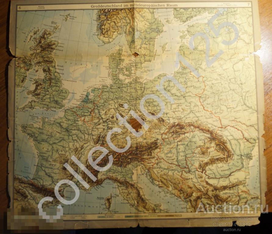 Карта Европы. Издана в Германии 1930-е годы. 48х44.