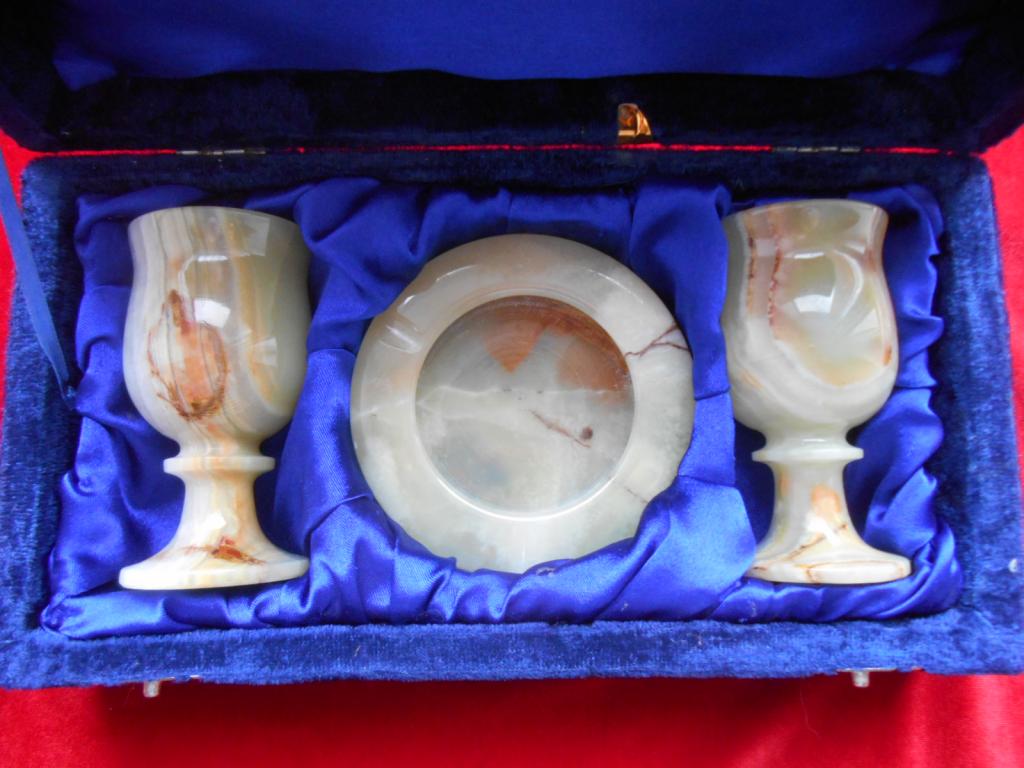 Набор Рюмки Коньячные Пара и Пепельница Цельный Натуральный Оникс Родной Футляр Состояние