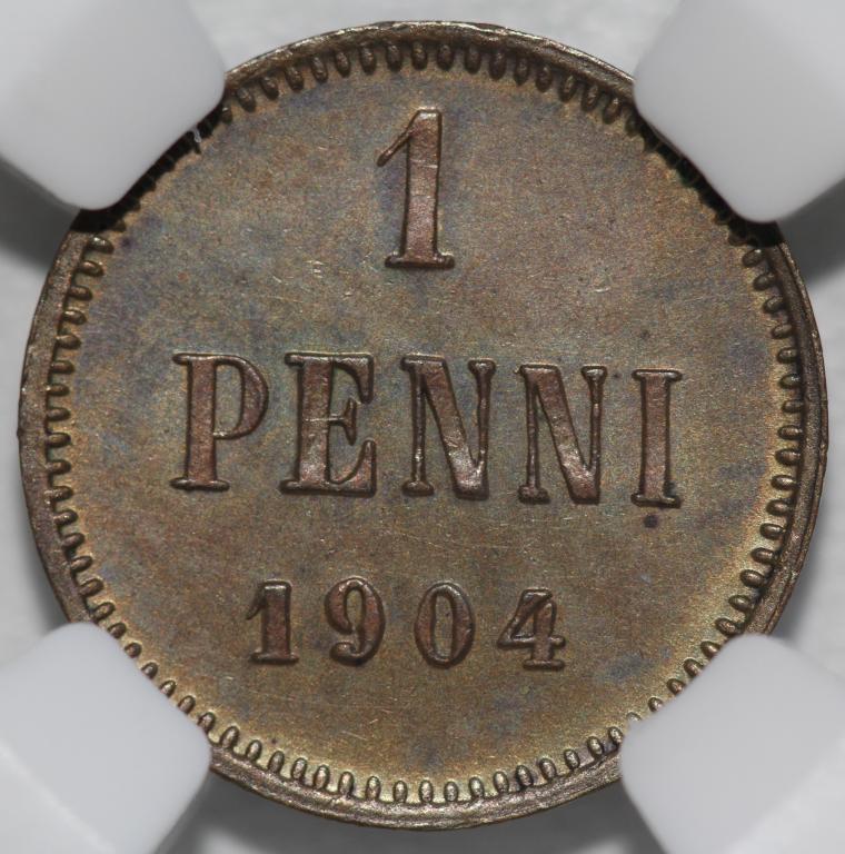 1 пенни 1904 Русская Финляндия слаб ННР MS62BN