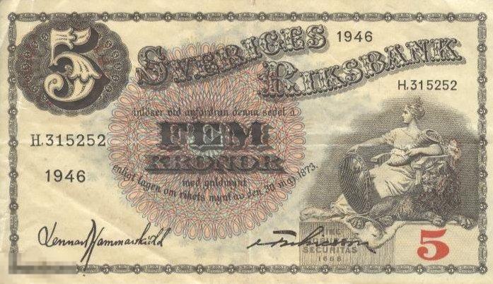 Швеция - 5 Крон 1946 VF
