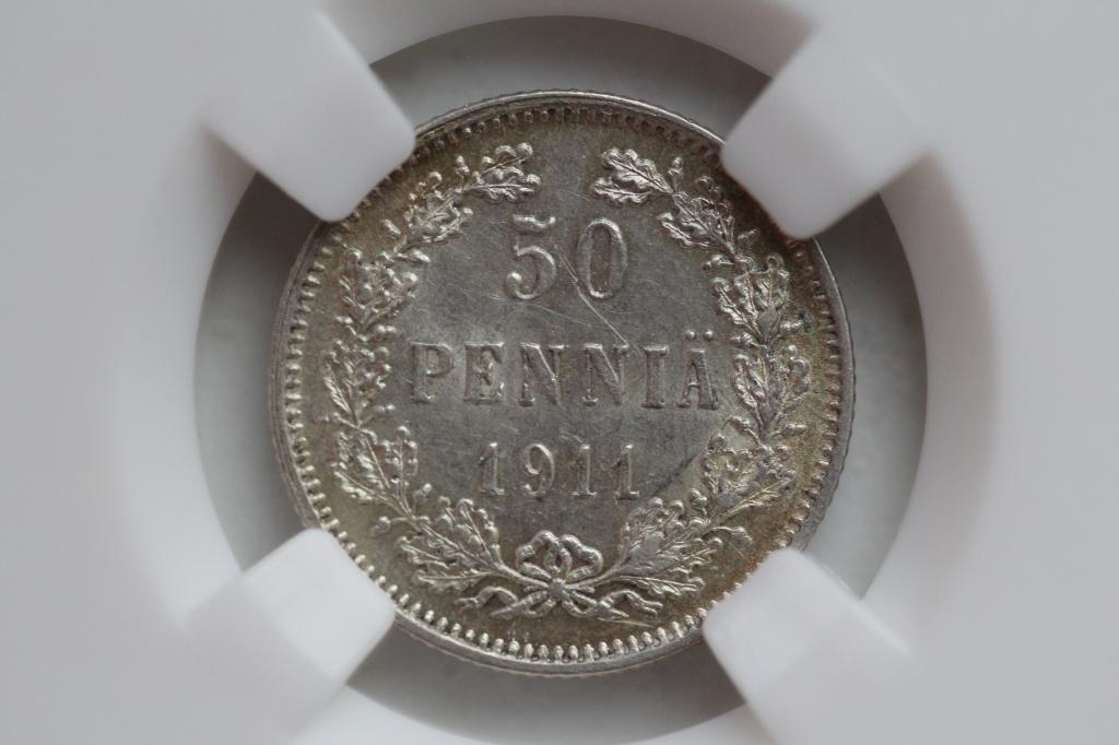 50 пенни 1911 Русская Финляндия слаб ННР MS62