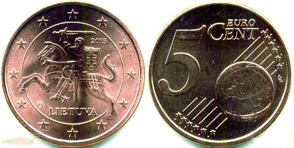 Литва - 5 Евроцентов 2015 UNC Ролл