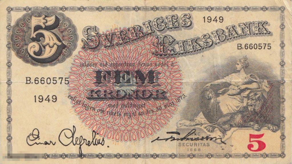 Швеция - 5 Крон 1949 VF