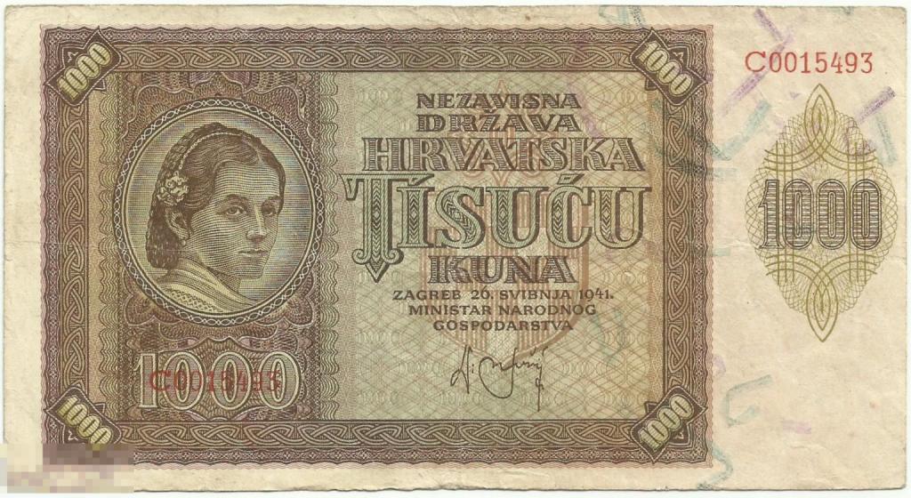 Хорватия - 1000 Кун 1941 VF+ / XF (493)
