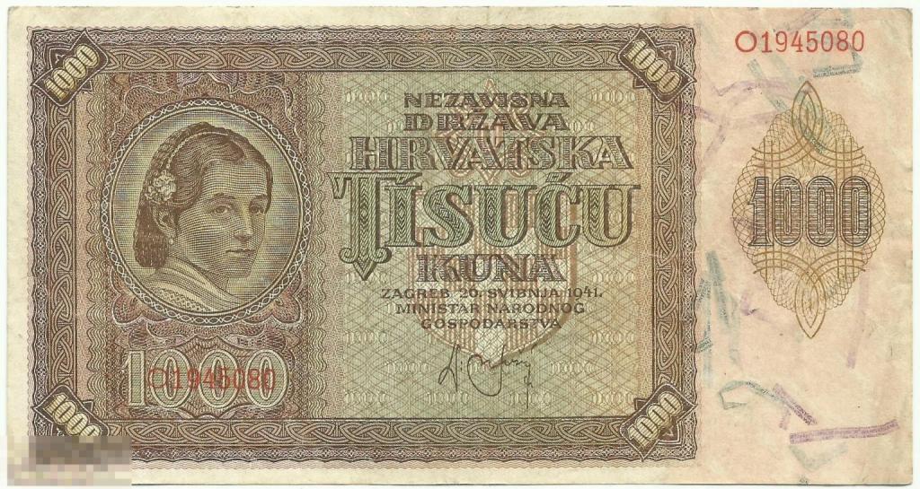 Хорватия - 1000 Кун 1941 VF+ / XF (080)