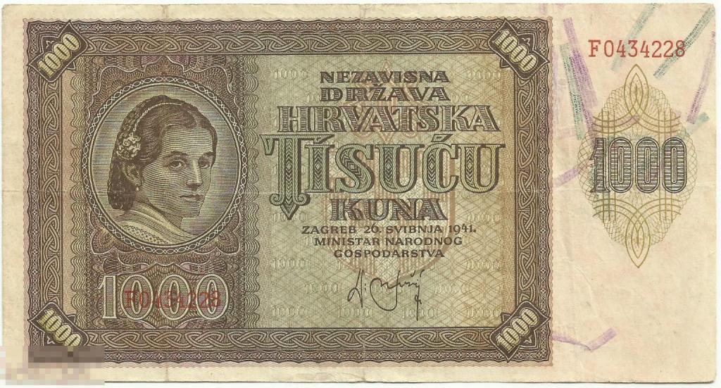 Хорватия - 1000 Кун 1941 VF+ / XF (228)