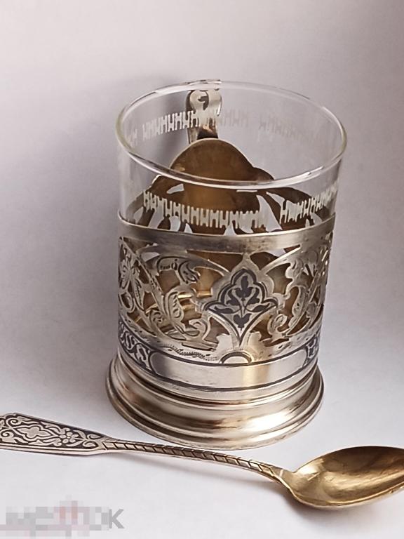 подстаканник серебро с ложкой КУБАЧИ СССР