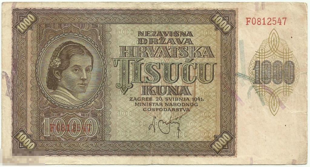 Хорватия - 1000 Кун 1941 VF+ / XF (547)