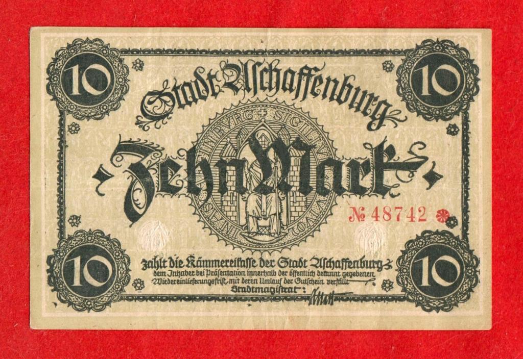 Германия, Ашаффенбург Aschaffenburg, городской выпуск, 10 марок, 1918, 48742, НЕЧАСТЫЕ