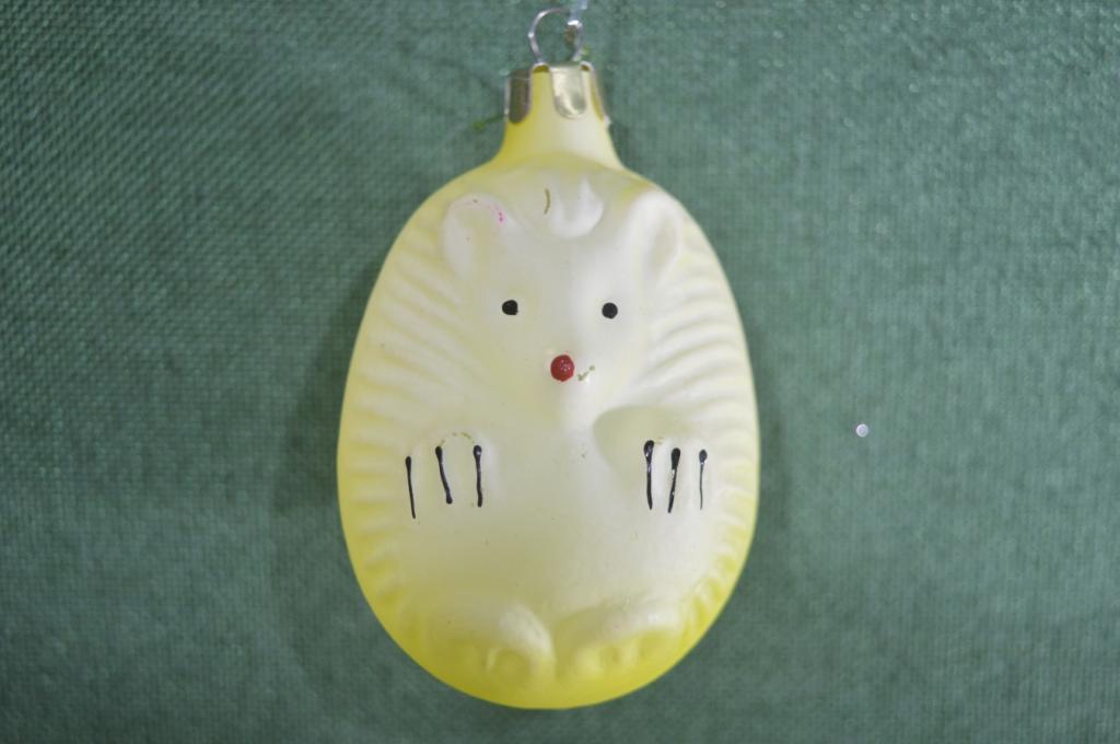 Елочная игрушка "Ёж, ежик". Желтый. Стекло, подвес.