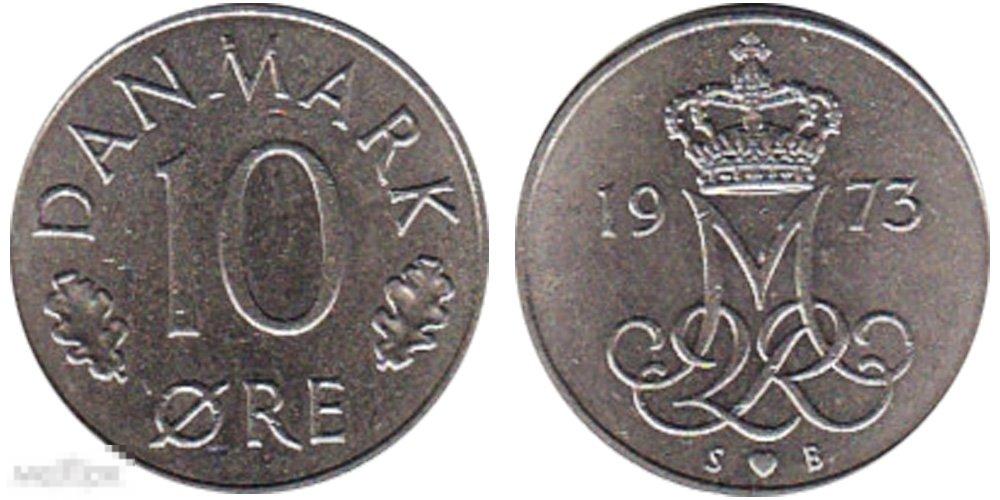 Дания - 10 Оре 1973 UNC Ролл