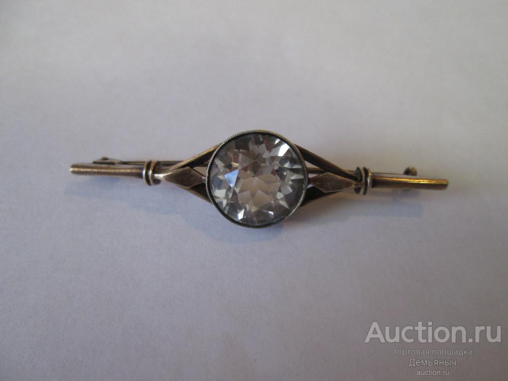 Брошка серебро 875 пр. золочение, горный хрусталь.