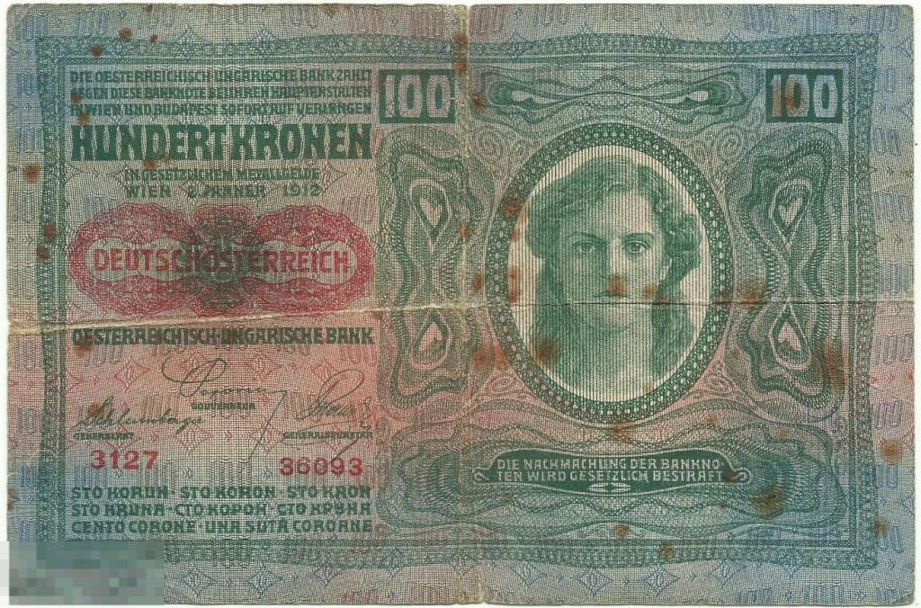 Австро-Венгрия 100 Крон 1912 (093) надрыв по сгибу