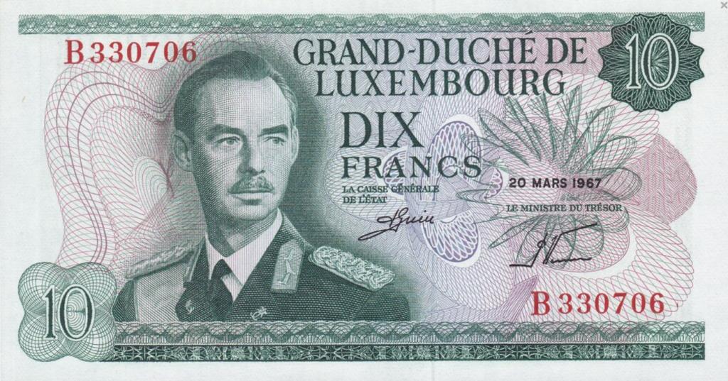 Люксембург 10 франков 1967 год ПРЕСС/UNC
