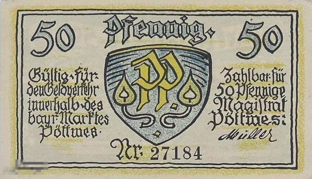 Нотгельд - 50 Пфеннигов 1922 Markt - Pottmes Германия UNC