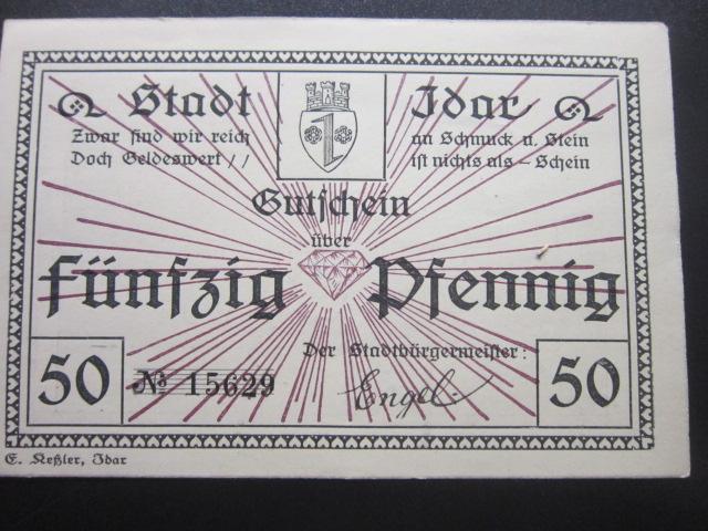 ГЕРМАНИЯ НОТГЕЛЬД  50  ПФЕННИГОВ   IDAR