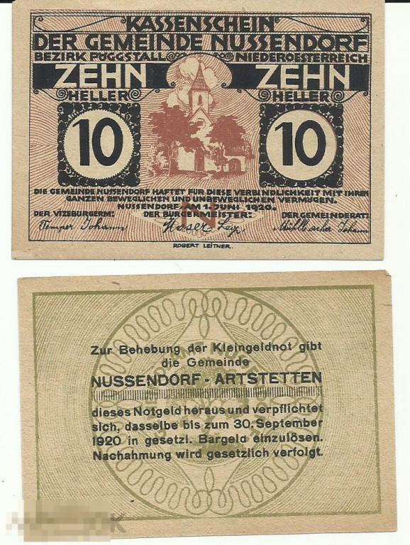Нотгельд - 10 Геллеров Landes Oberosterreich (Австрия) 1920 UNC