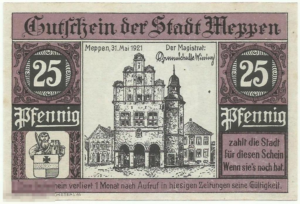 Нотгельд - 25 Пфеннигов 1921 Weppen Германия UNC