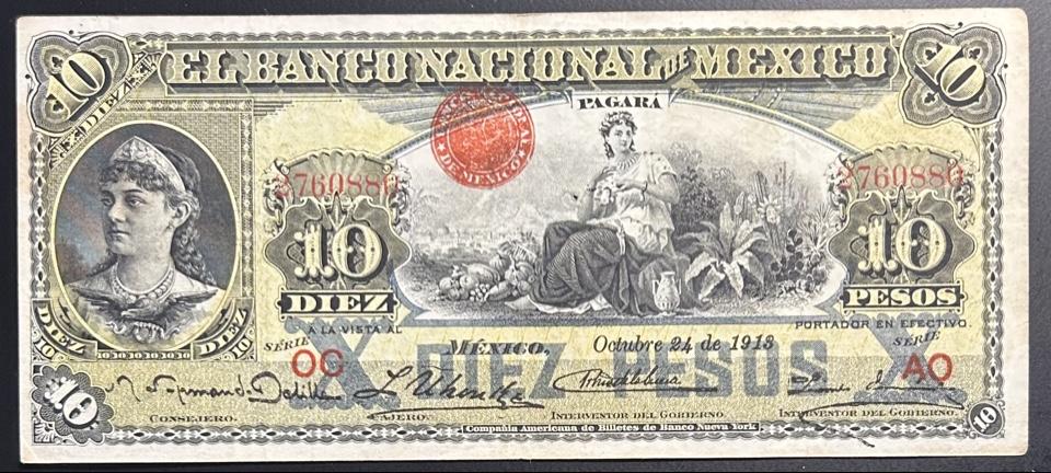 Мексика 10 песо 1913 год Состояние на фото