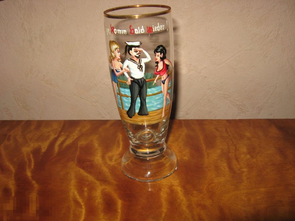 винтажный стакан с секретом ручная роспись НЮ моряк