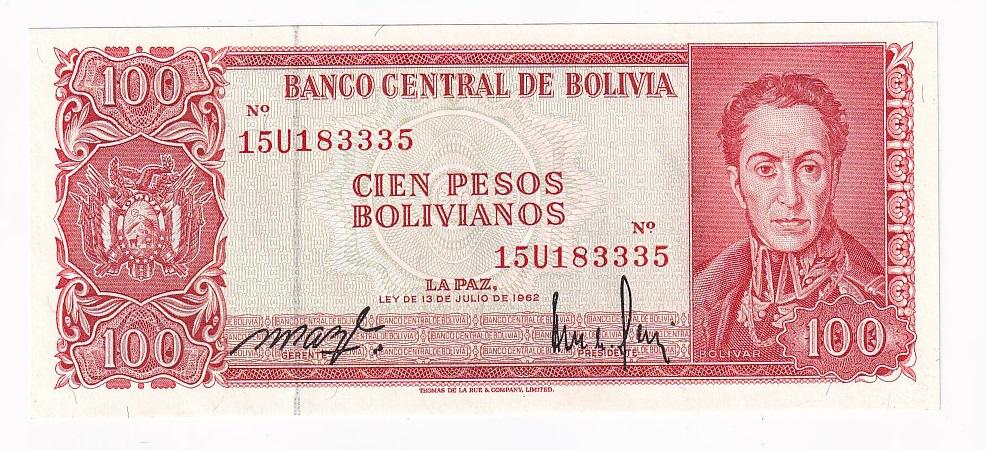 Боливия Банкнота 100 песо боливиано 1962 (1983) год UNC (13491)