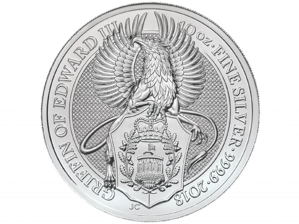 Грифон Эдуарда 10 oz Звери Королевы 2018 года 10 фунтов серебро 9999