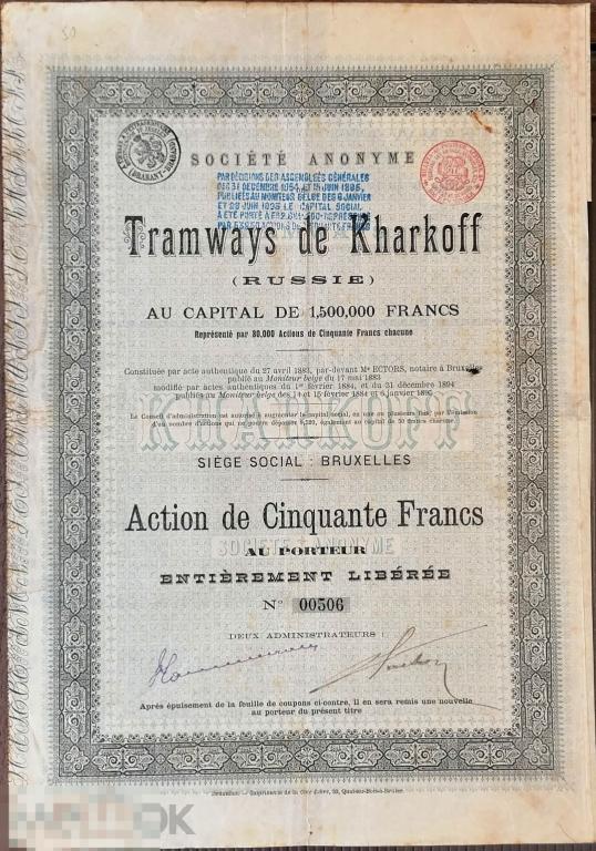 Акция - Трамвай Харькова 1883 с купонами