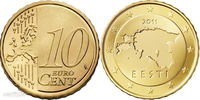 Эстония - 10 Евроцентов 2011 UNC Ролл