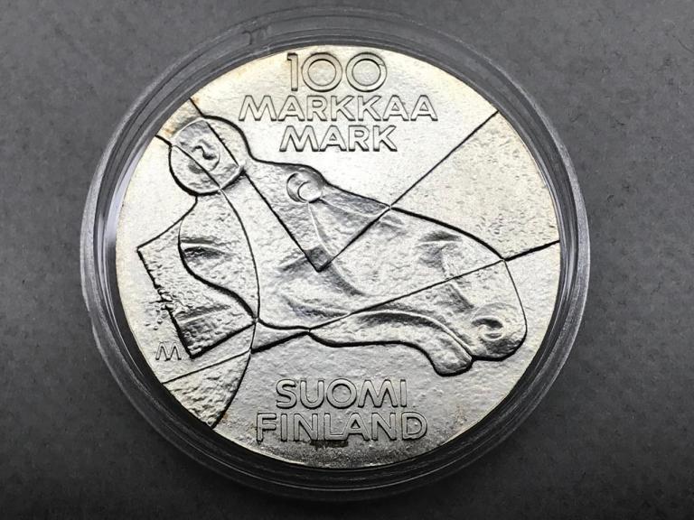 Финляндия 100 марок 1989 Изобразительное искусство Финляндии Серебро UNC